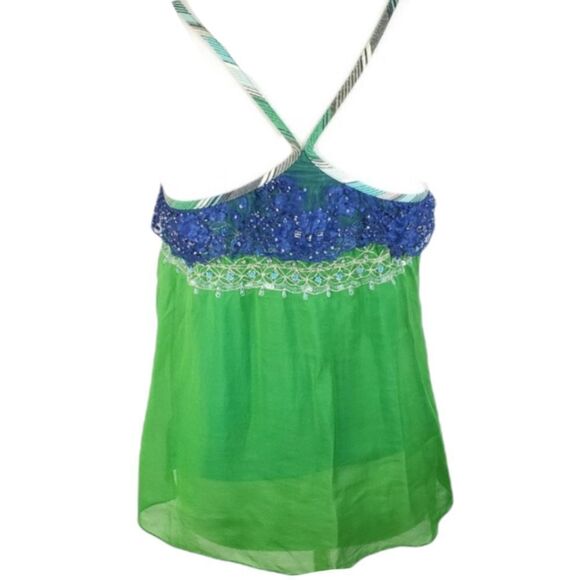 🔹️NWT Free People Green & Turquoise Silk & Sequin Sleeveless Top Size 2 - Picture 4 of 14
